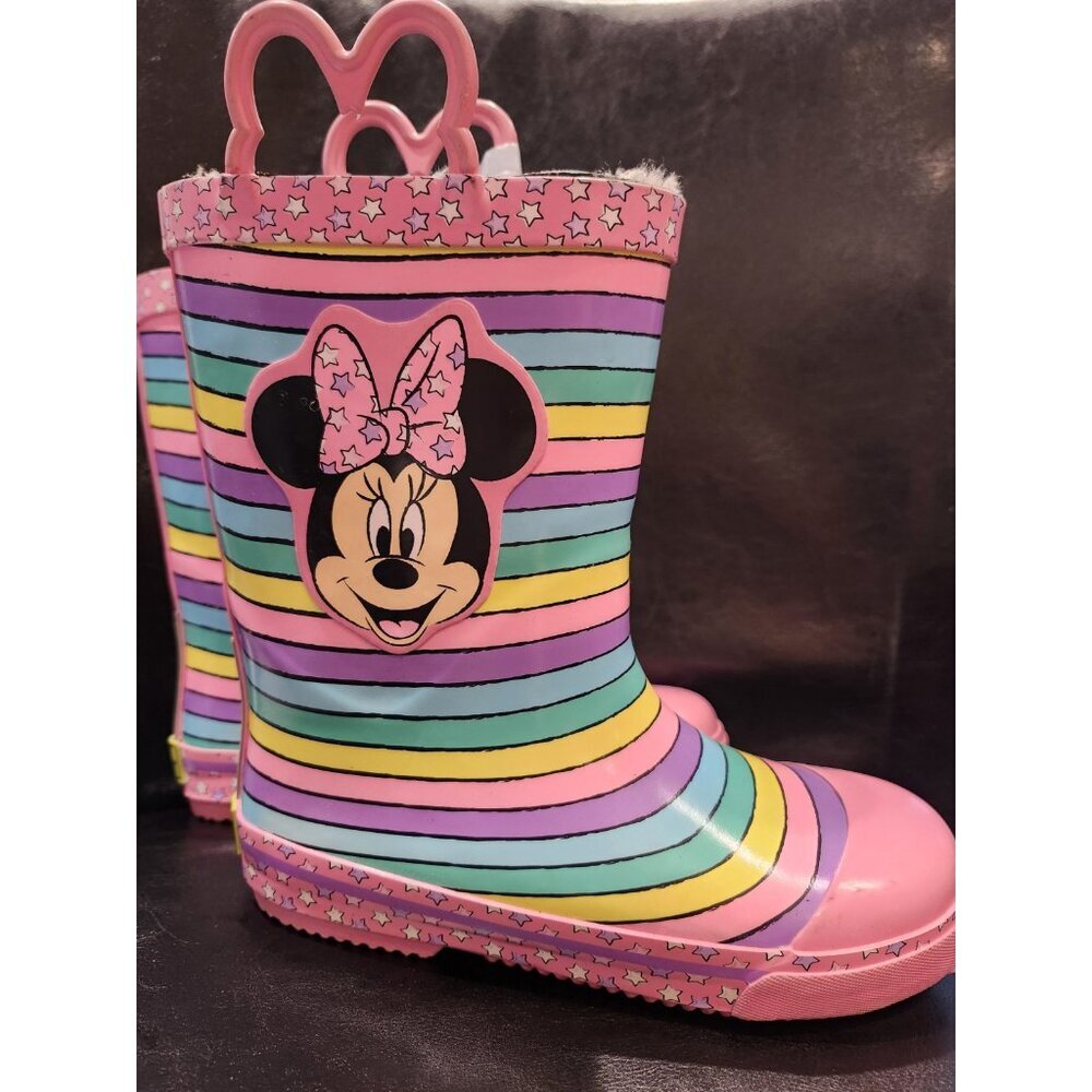 Minnie Mouse Girls Pink & Rainbow Rain Boots - Size 13/1
